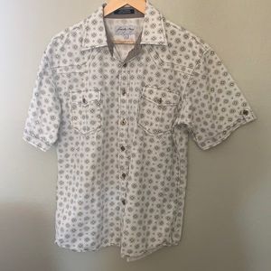 Franky Max Men’s White Graphic Button Down Short Sleeve Shirt Size Large